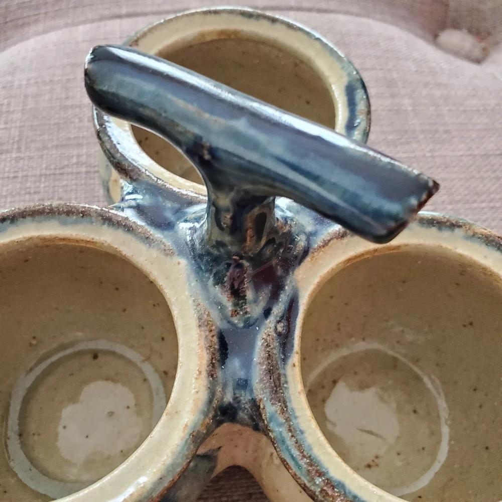 Succulent Planter Condiment Holder Ramekin Trio Sauce Dish Blue Rustic Pottery - Picture 4 of 14